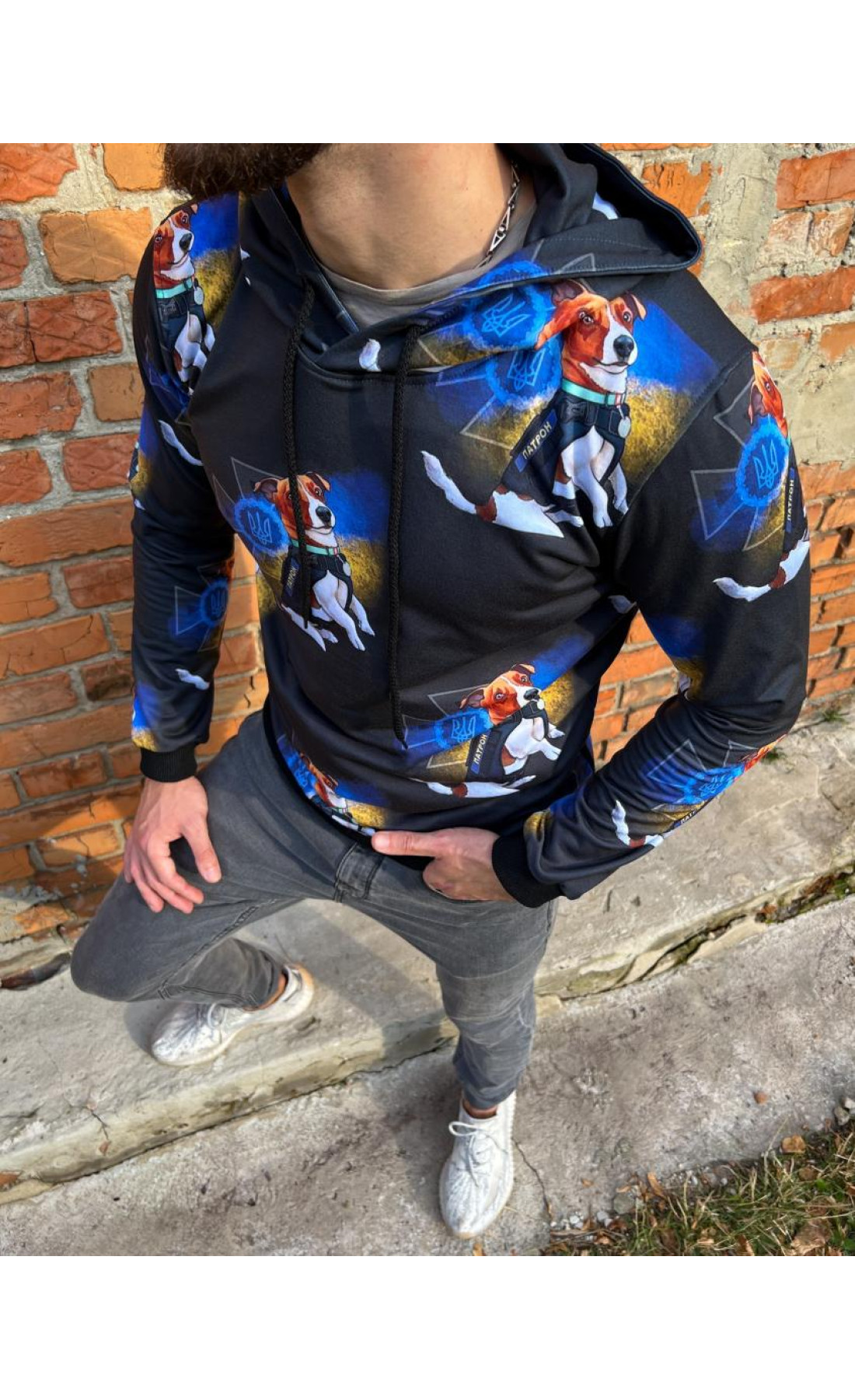 Чорний чоловічий худі з принтом пес патрон