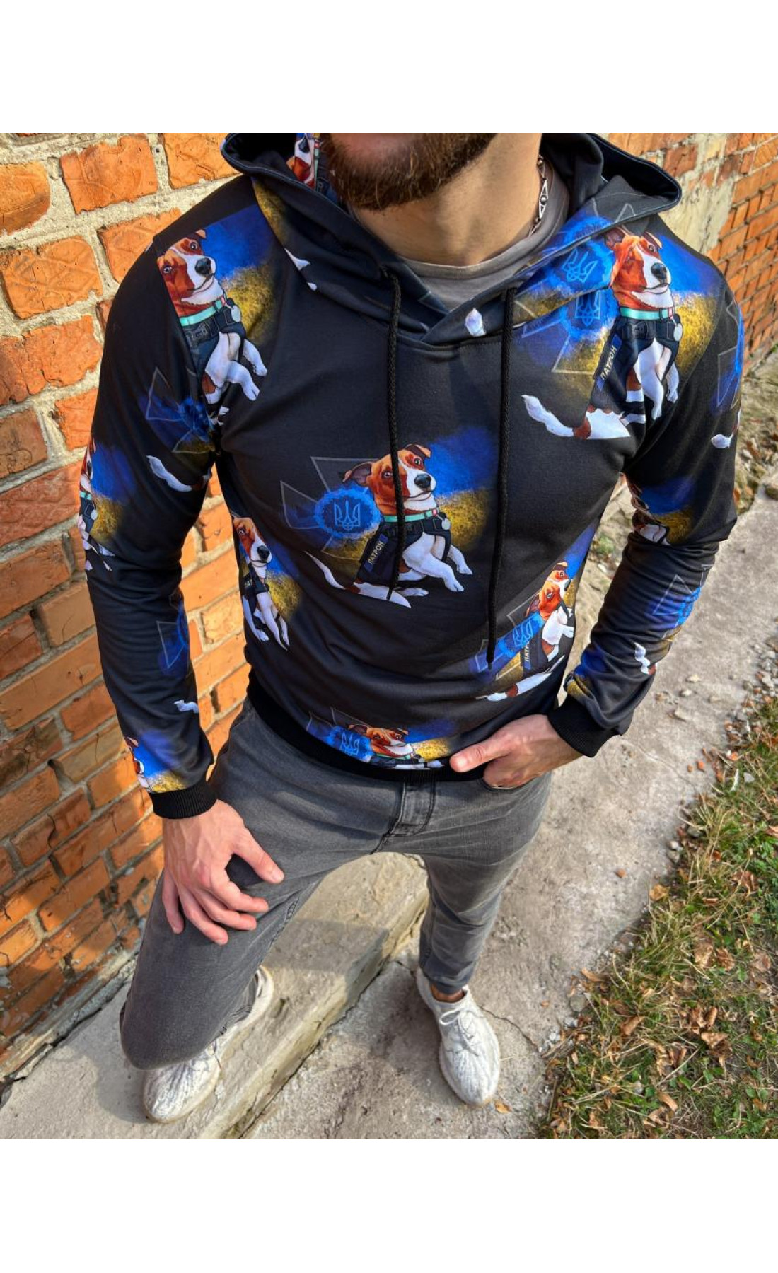 Чорний чоловічий худі з принтом пес патрон