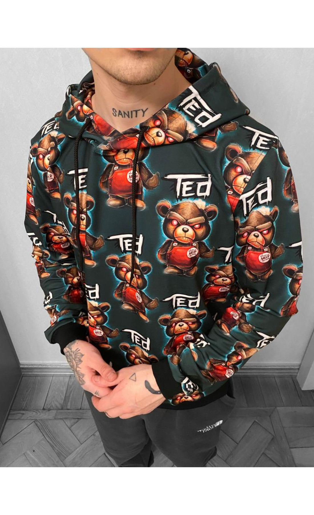 Зелений чоловічий худі з ведмедиком