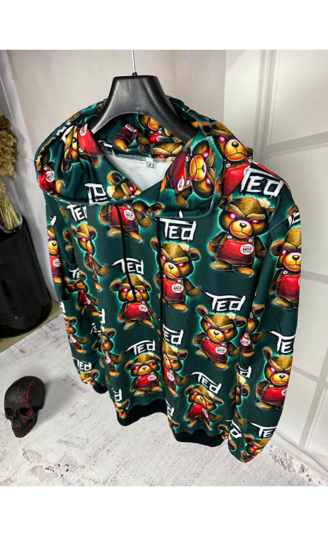 Зелений чоловічий худі з ведмедиком