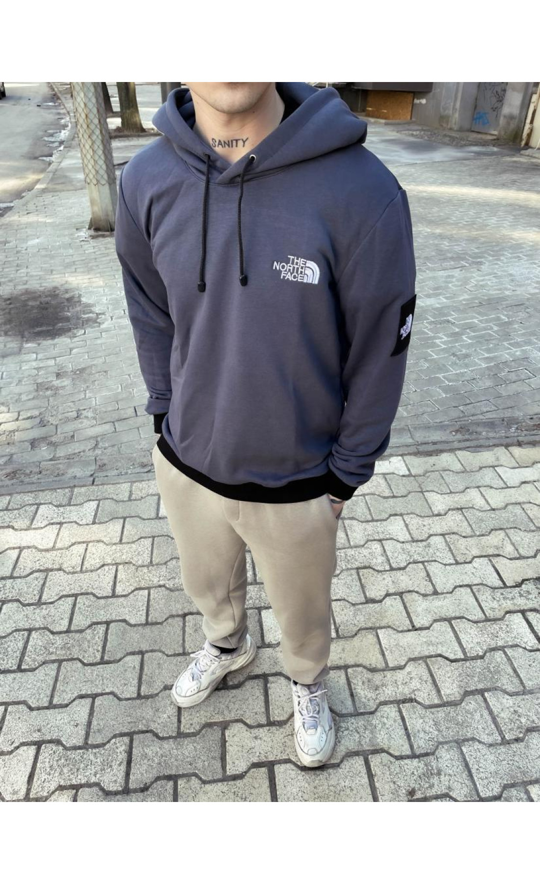 Стильний сірий осінній чоловічий худі the north face