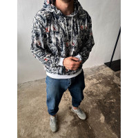 Чорний принтований чоловічий худі з капюшоном