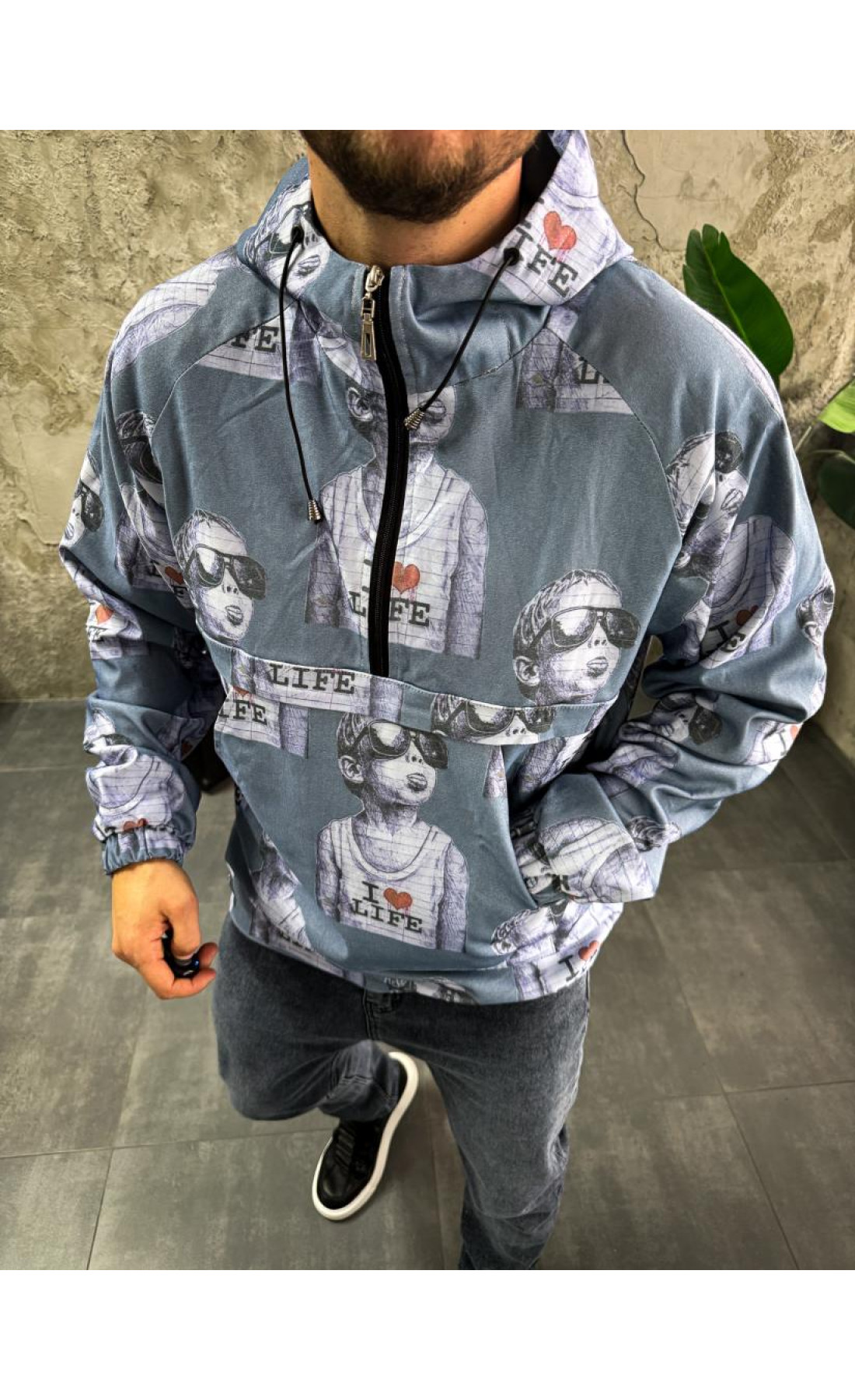 Анорак котон капюшон трикотаж на підкладці принт