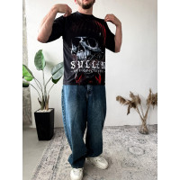 Футболка оверсайз легка темного кольору з принтом