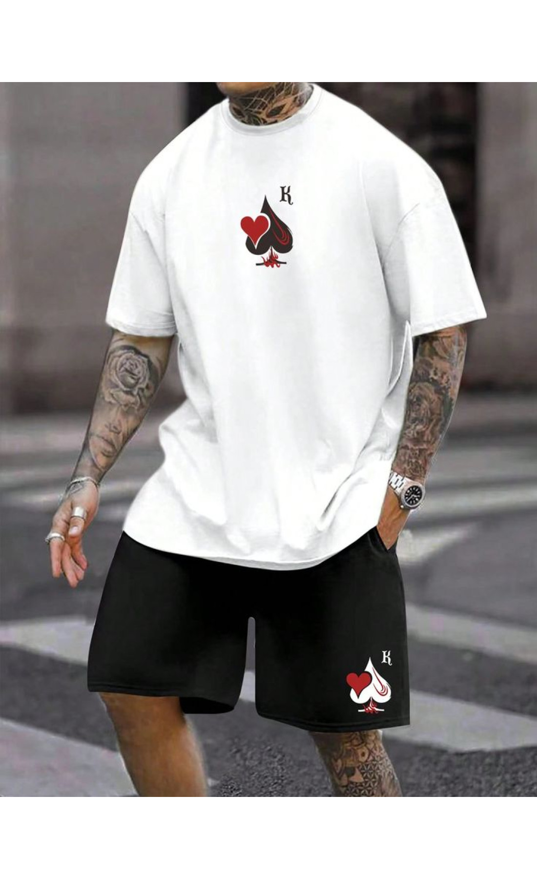 Літній чорно-білий чоловічий модний спортивний костюм-двійка