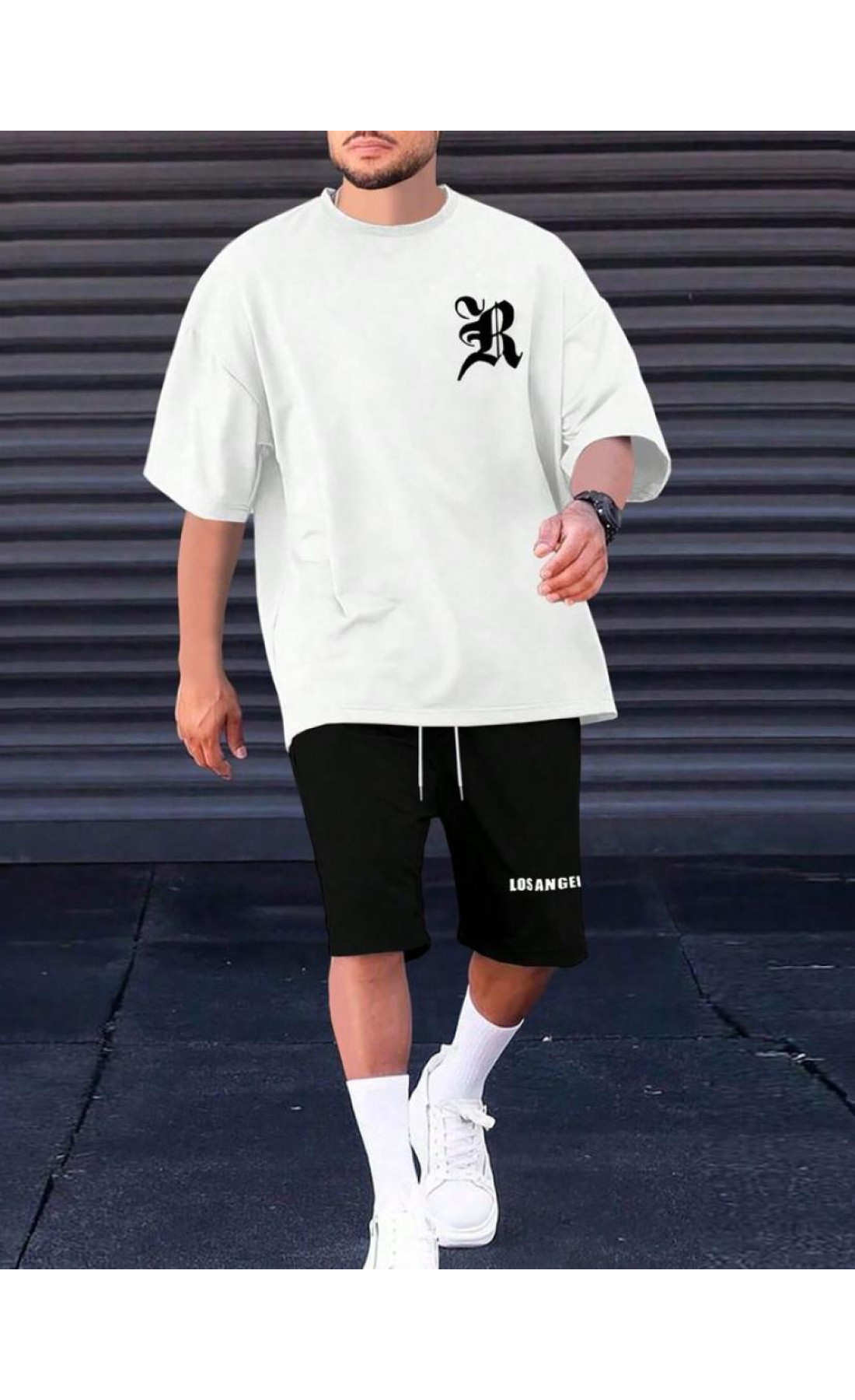 Чоловічий модний чорно-білий літній спортивний костюм-двійка з принтом