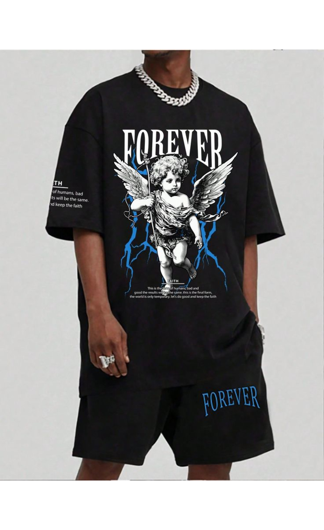 Літній чорний чоловічий модний спортивний костюм-двійка