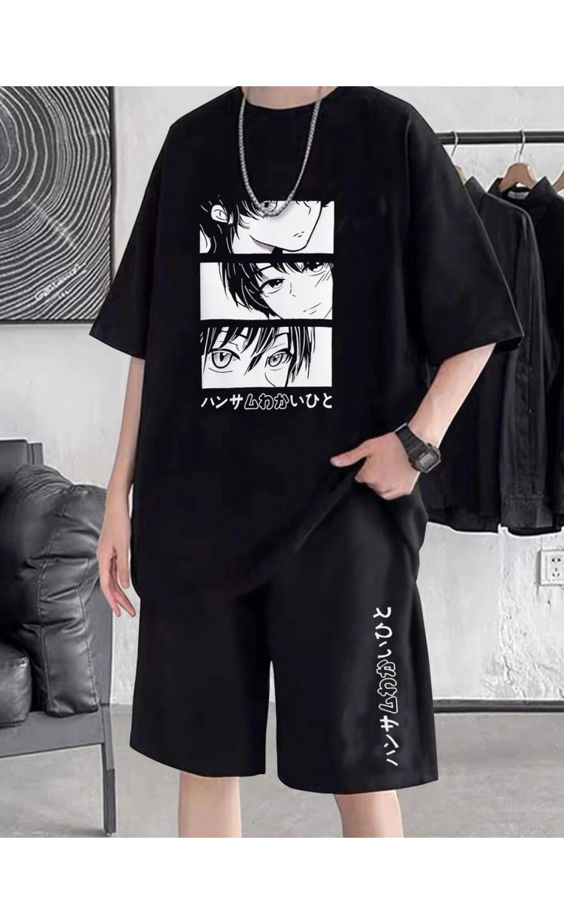 Легкий чорний чоловічий літній спортивний костюм-двійка