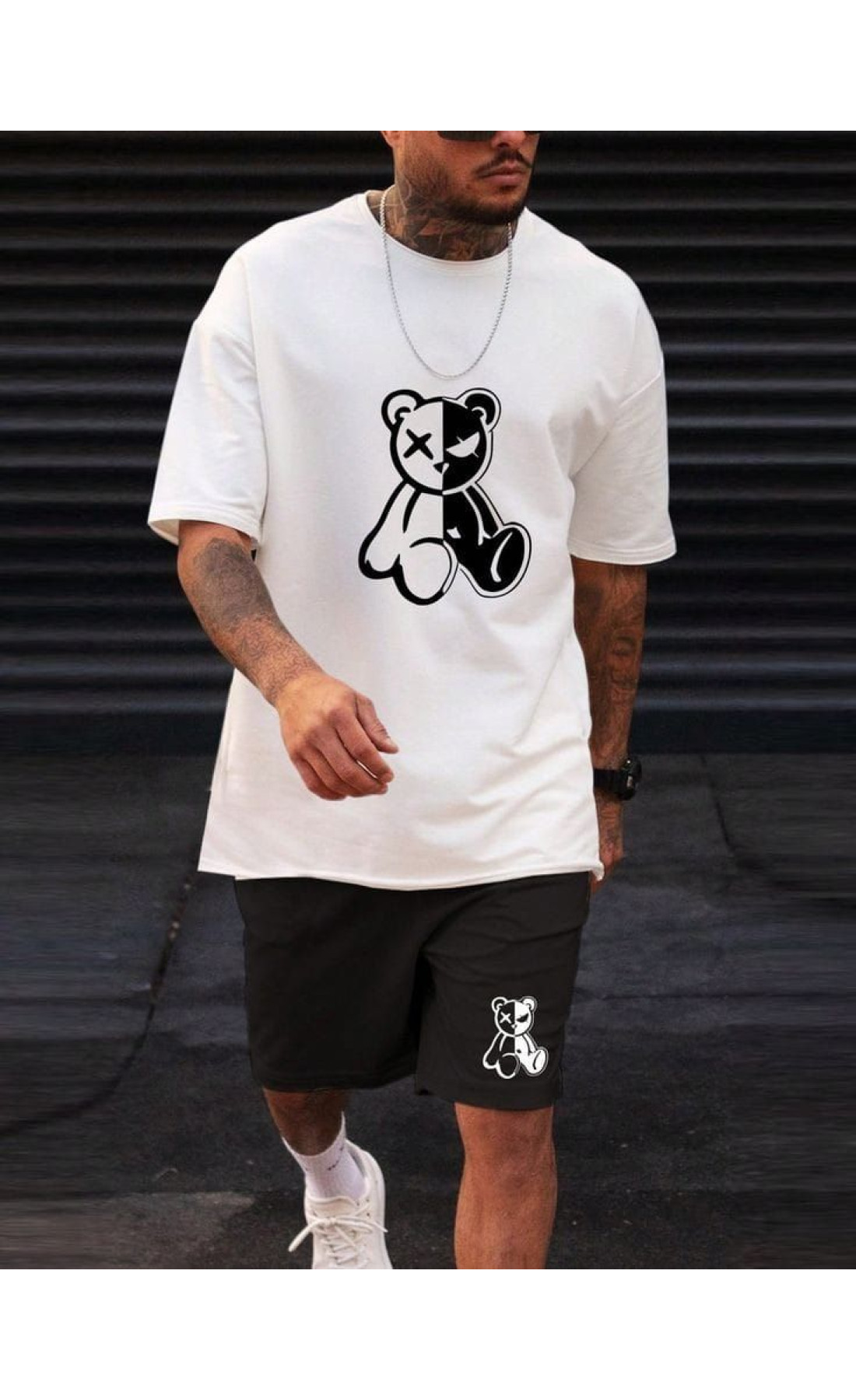 Модний чорно-білий чорний літний спортивний костюм з дизайном