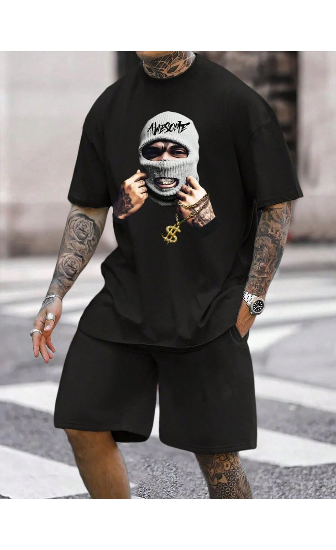 Чорний чоловічий літній модний спортивний костюм-двійка