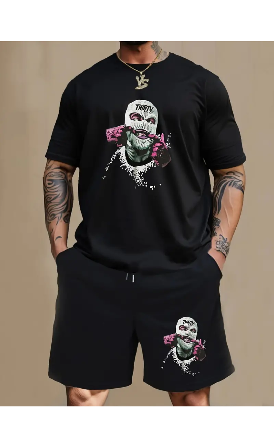 Чорний чоловічий трендовий літній спортивний костюм з модним дизайном