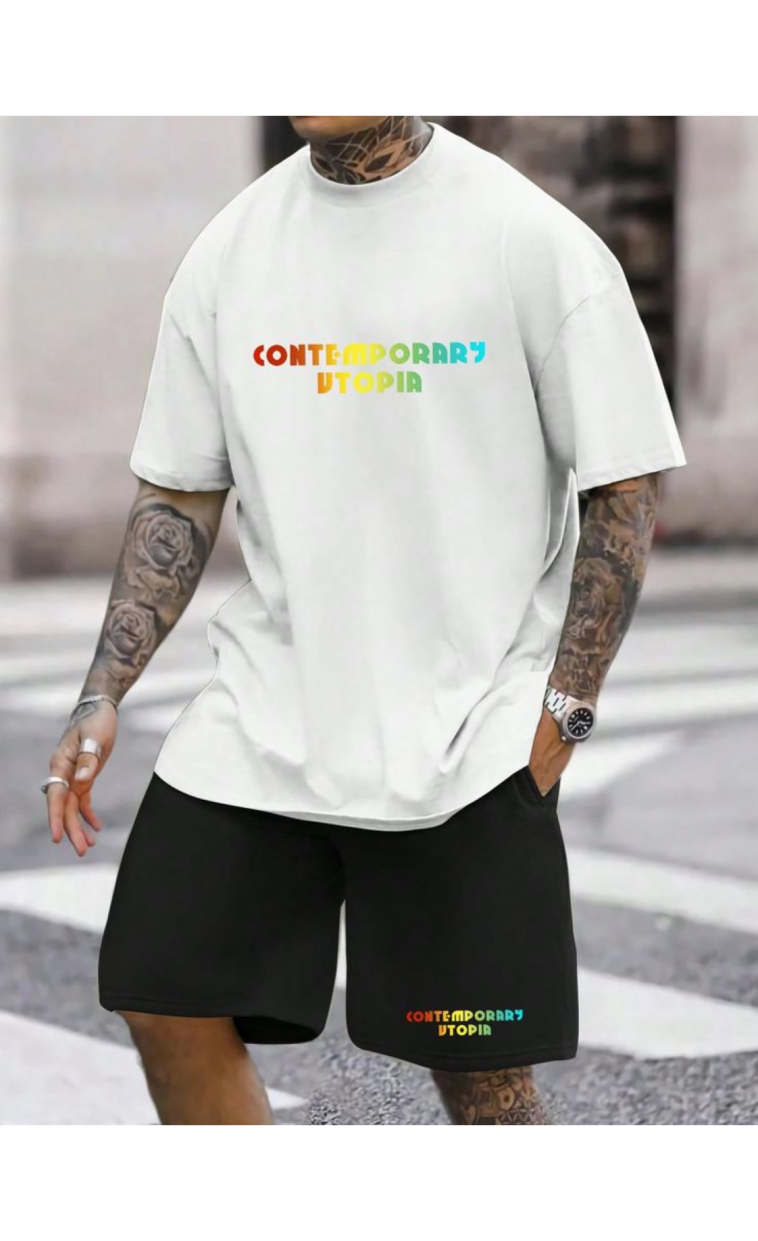 Зручний чоловічий літній спортивний костюм-двійка з яскравими написами