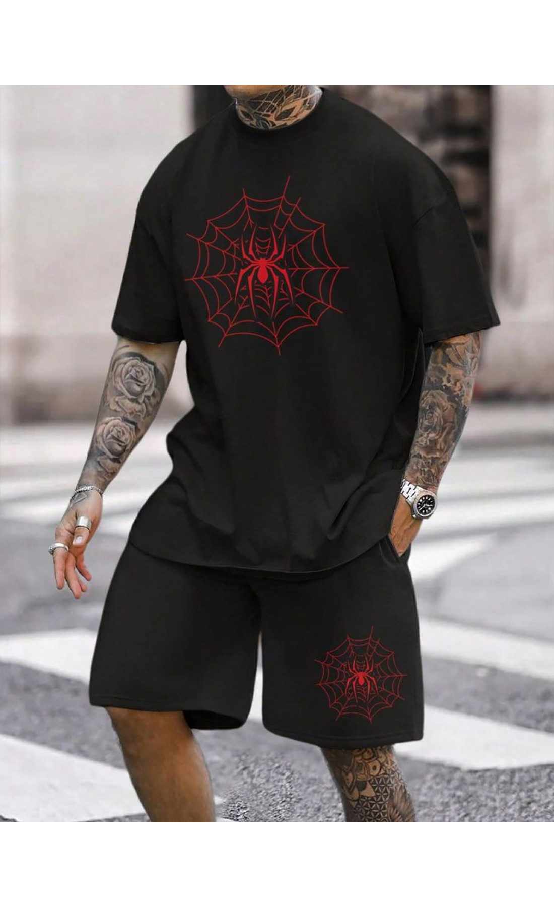 Комплект футболка та шорти чорного кольору з дтф принтом (оверсайз)