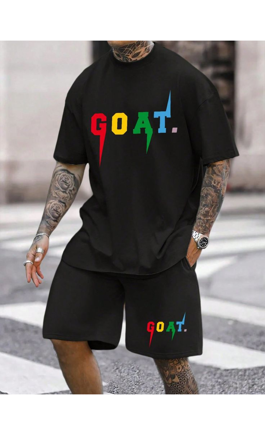 Комплект футболка та шорти чорного кольору з дтф принтом (оверсайз)