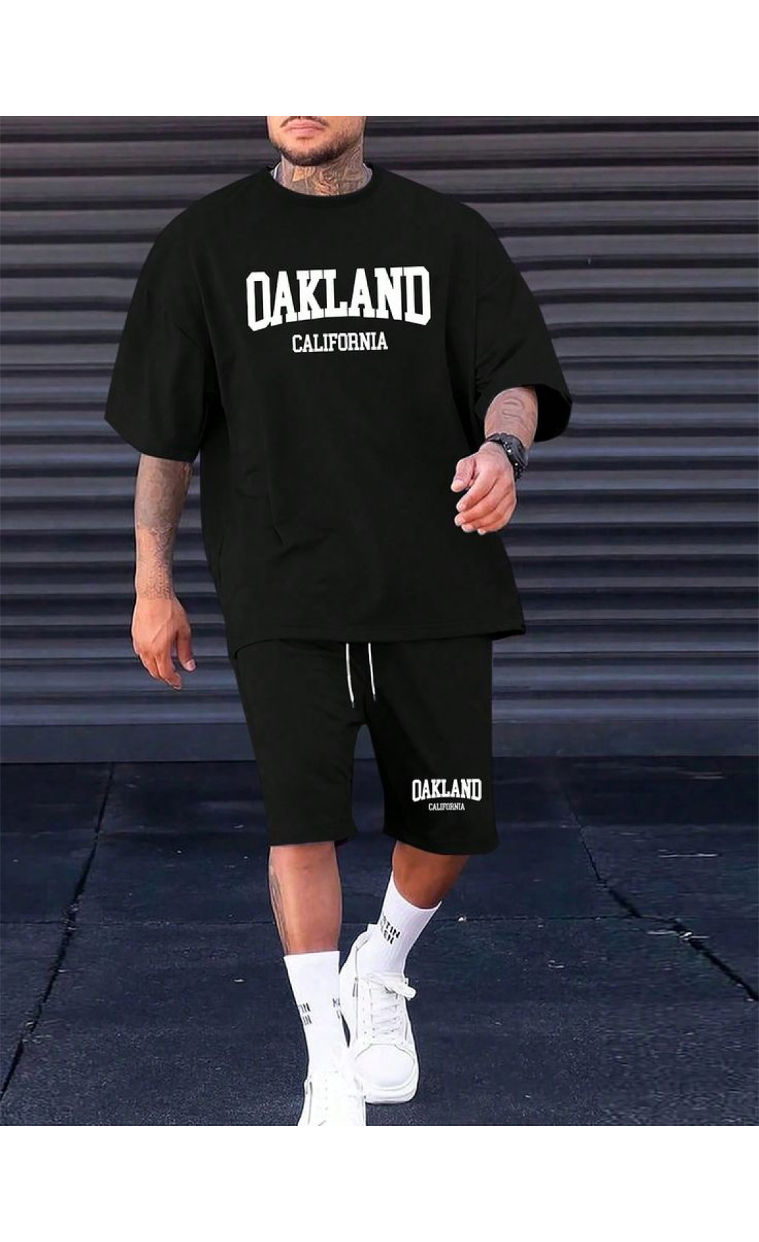 Комплект футболка та шорти чорного кольору з дтф принтом (оверсайз)