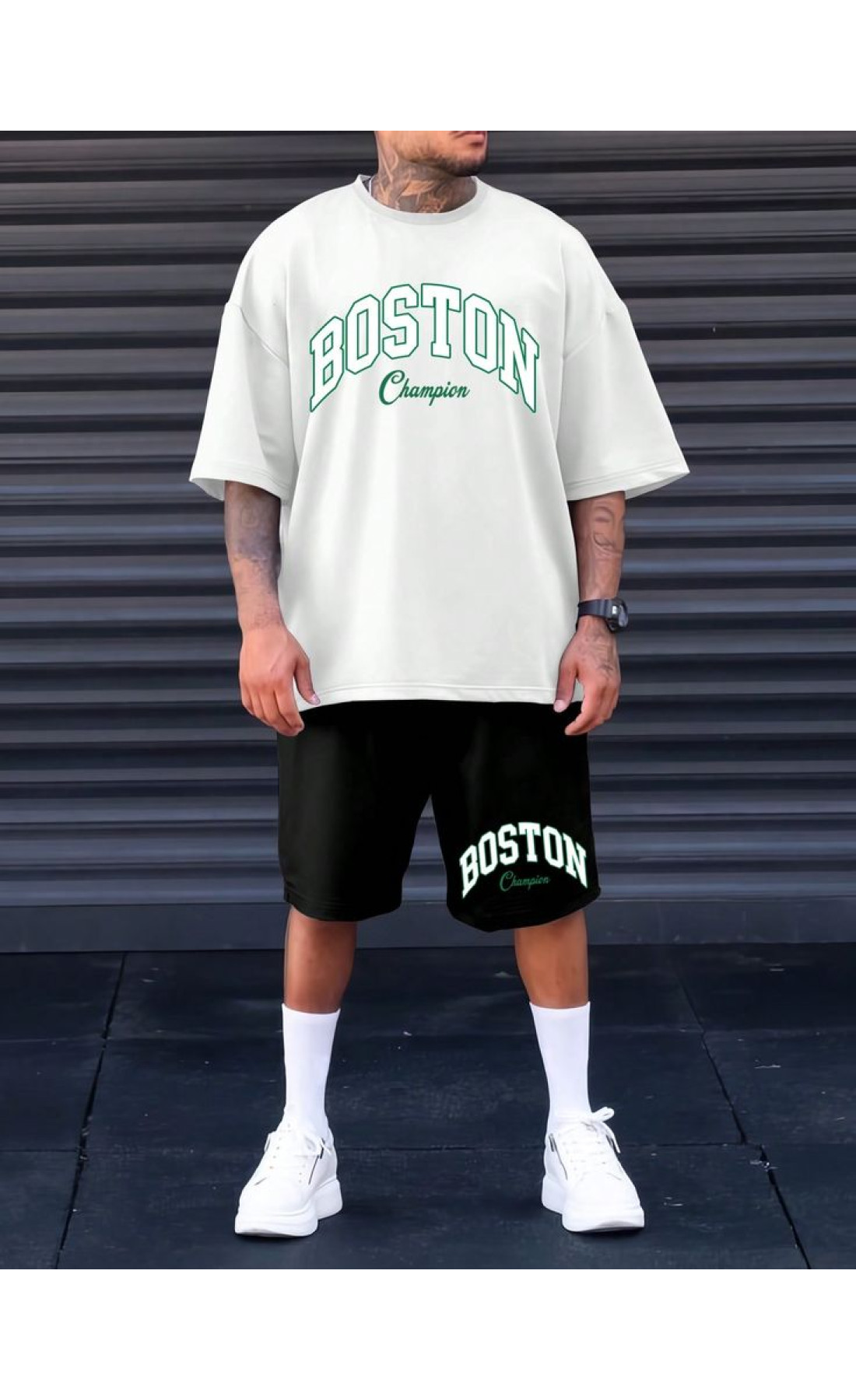 Чорно-білий комплект футболка та шорти з дтф принтом (оверсайз)