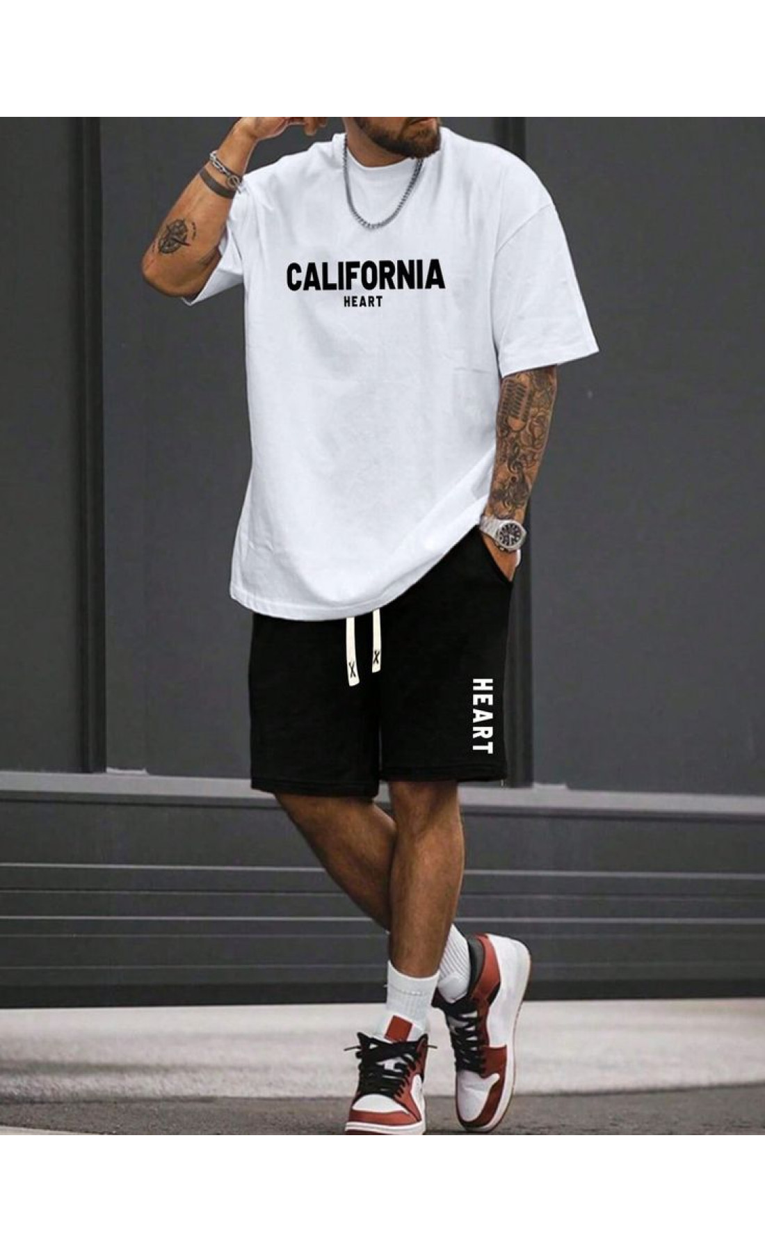 Чорно-білий комплект футболка та шорти з дтф принтом (оверсайз)