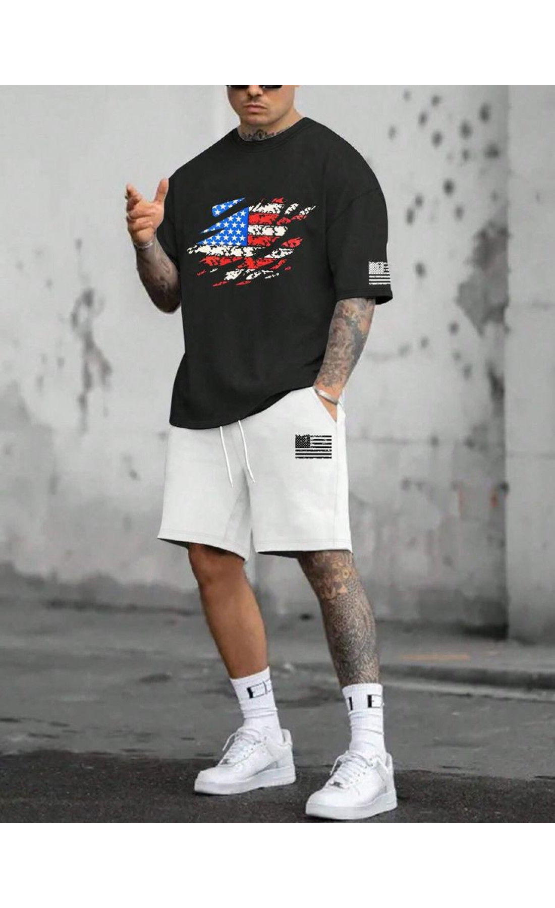 Чорно-білий комплект футболка та шорти з дтф принтом (оверсайз)