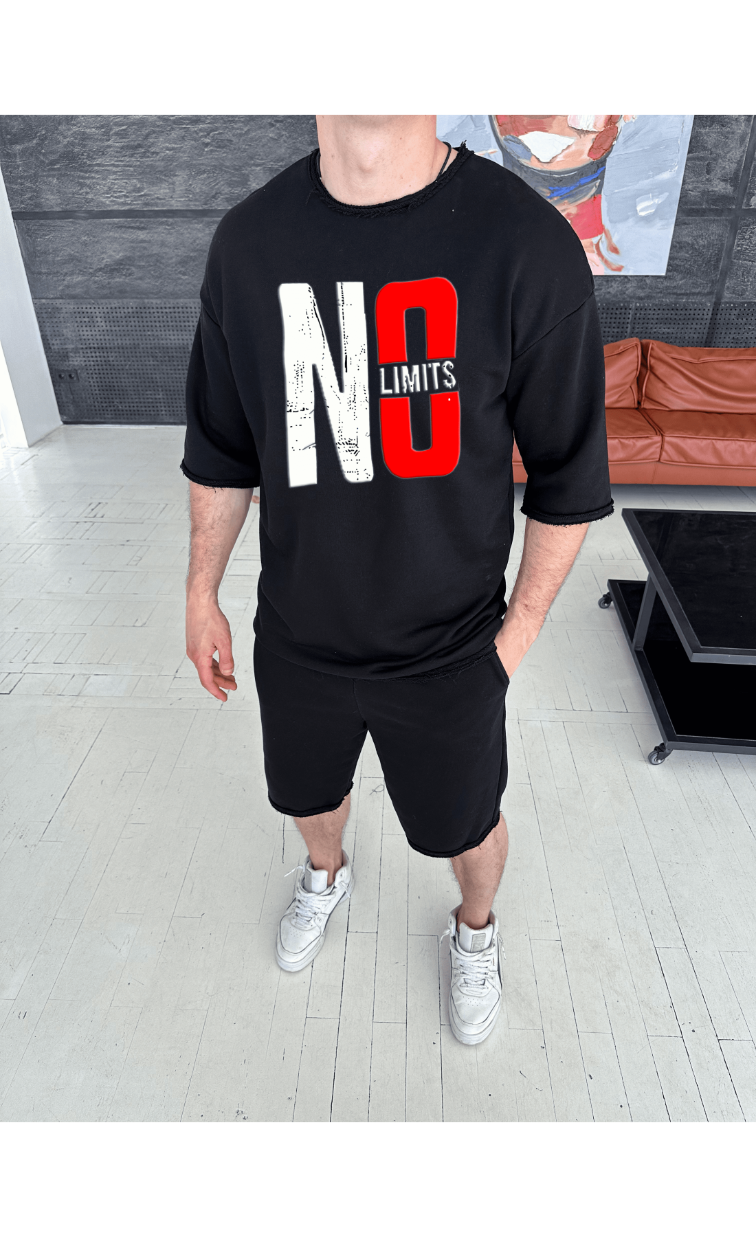 Комплект футболка та шорти чорного кольору з дтф принтом (оверсайз)