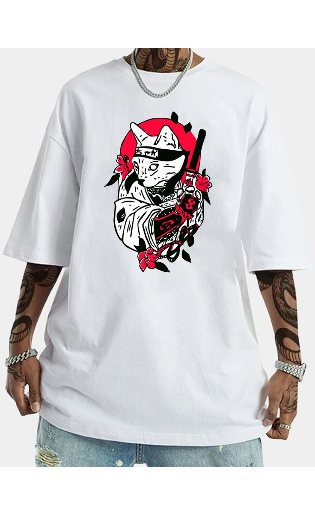 Чоловіча біла легка оверсайз футболка з трендовим принтом