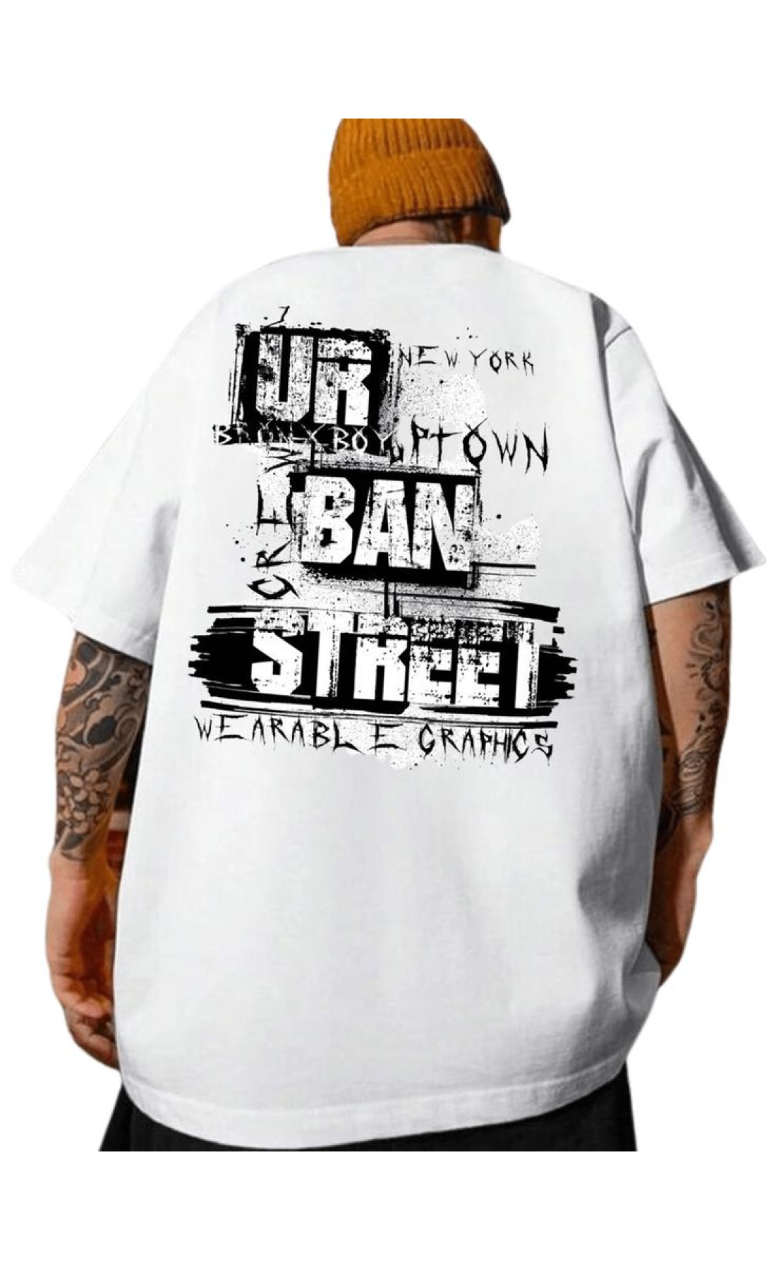 Біла чоловіча трендова оверсайз футболка з модним принтом