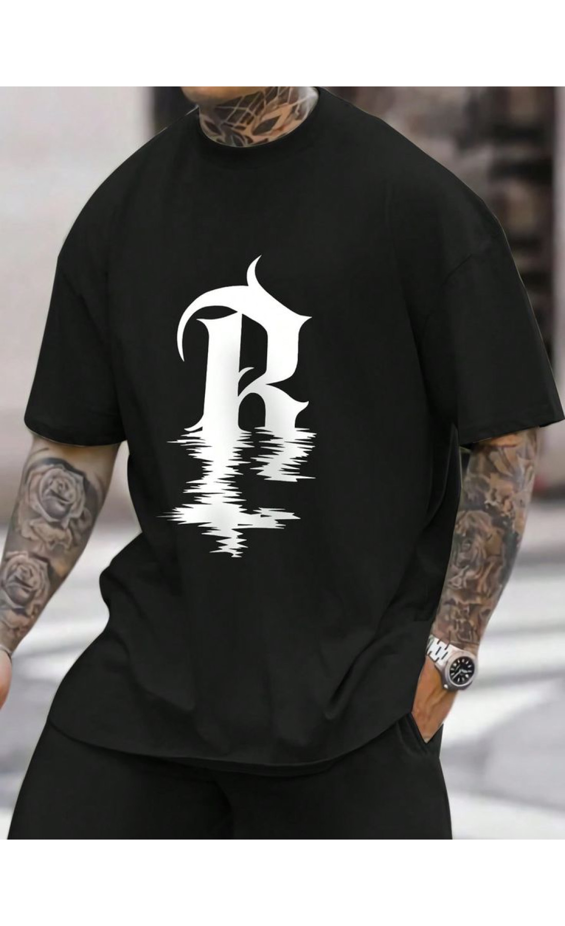 Чорна чоловіча комфортна оверсайз футболка з принтом