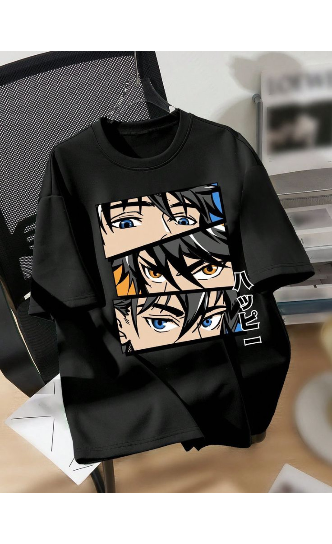 Чорна чоловіча зручна оверсайз футболка з модним принтом