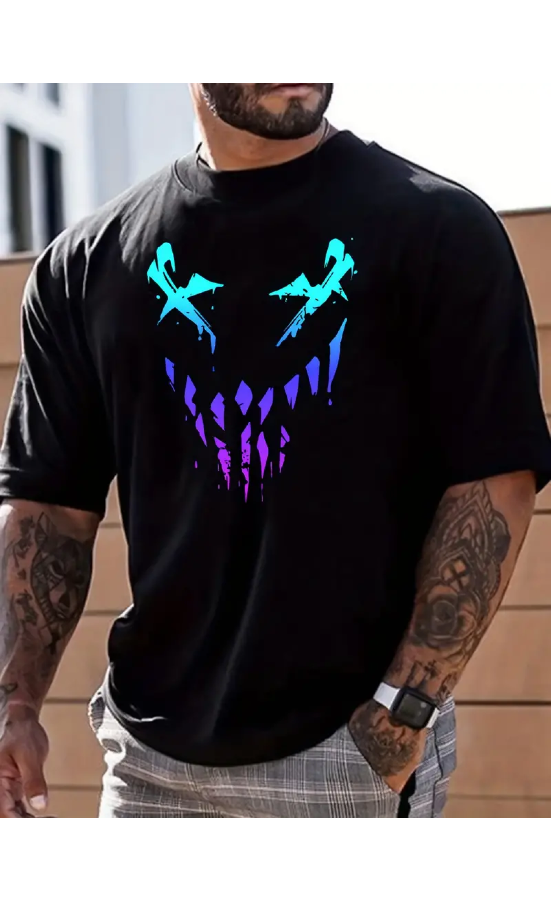Чоловіча чорна легка оверсайз футболка з яскравим дизайном