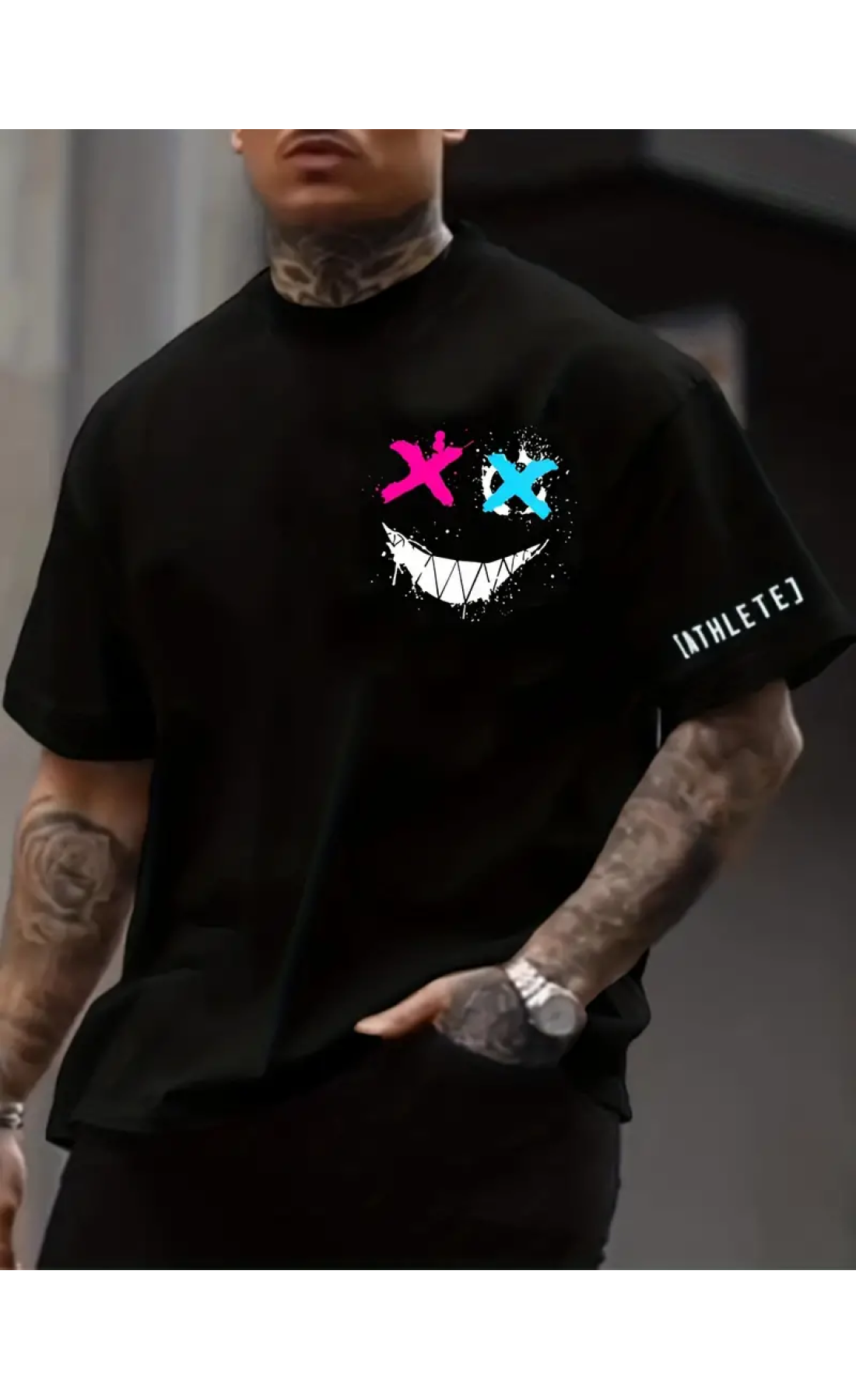 Легка чоловіча чорна оверсайз футболка з яскравим принтом