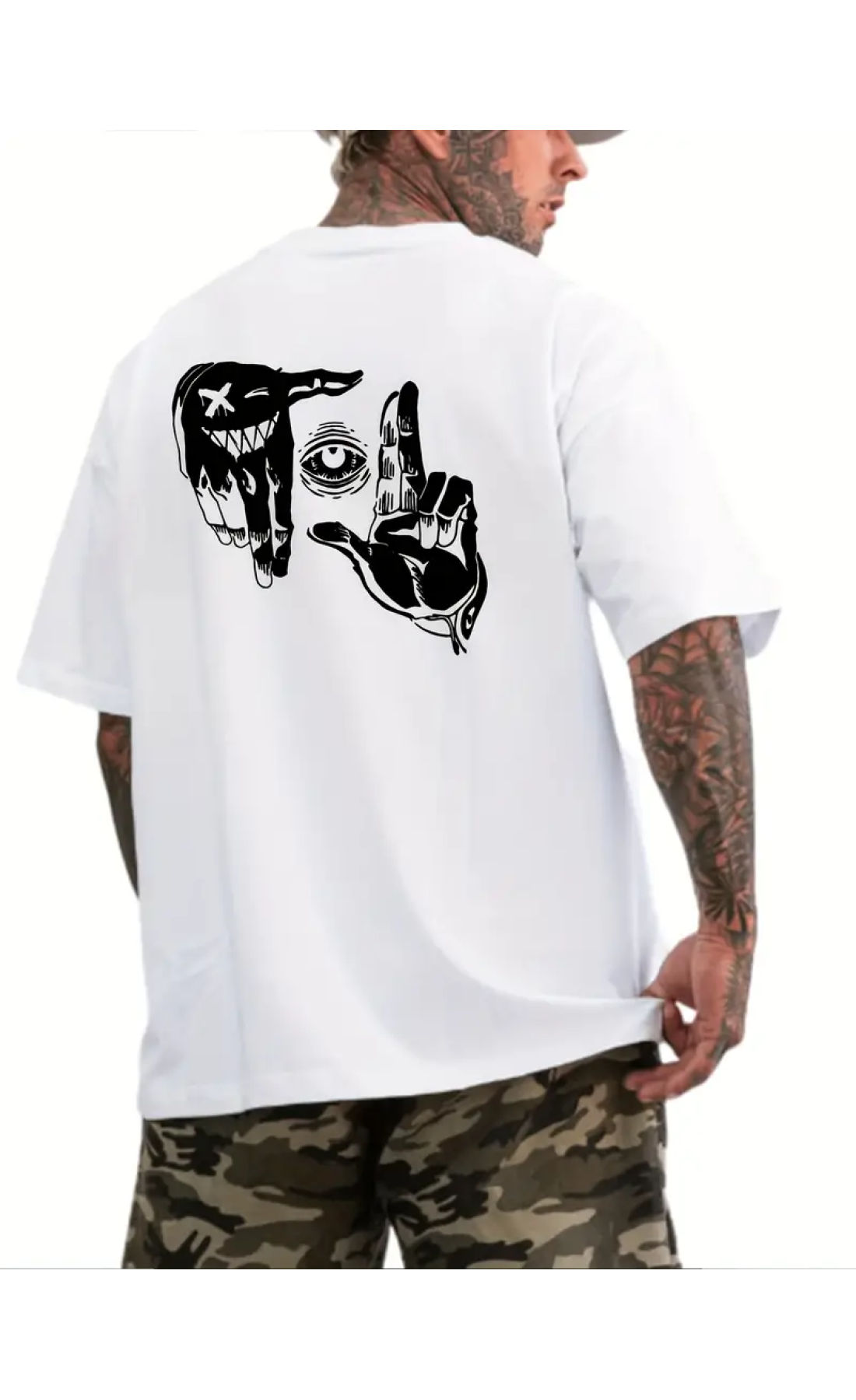 Чоловіча легка біла оверсайз футболка з трендовим принтом