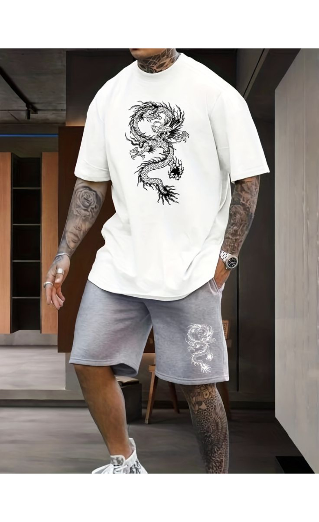 Чоловіча біла зручна оверсайз футболка з модним принтом