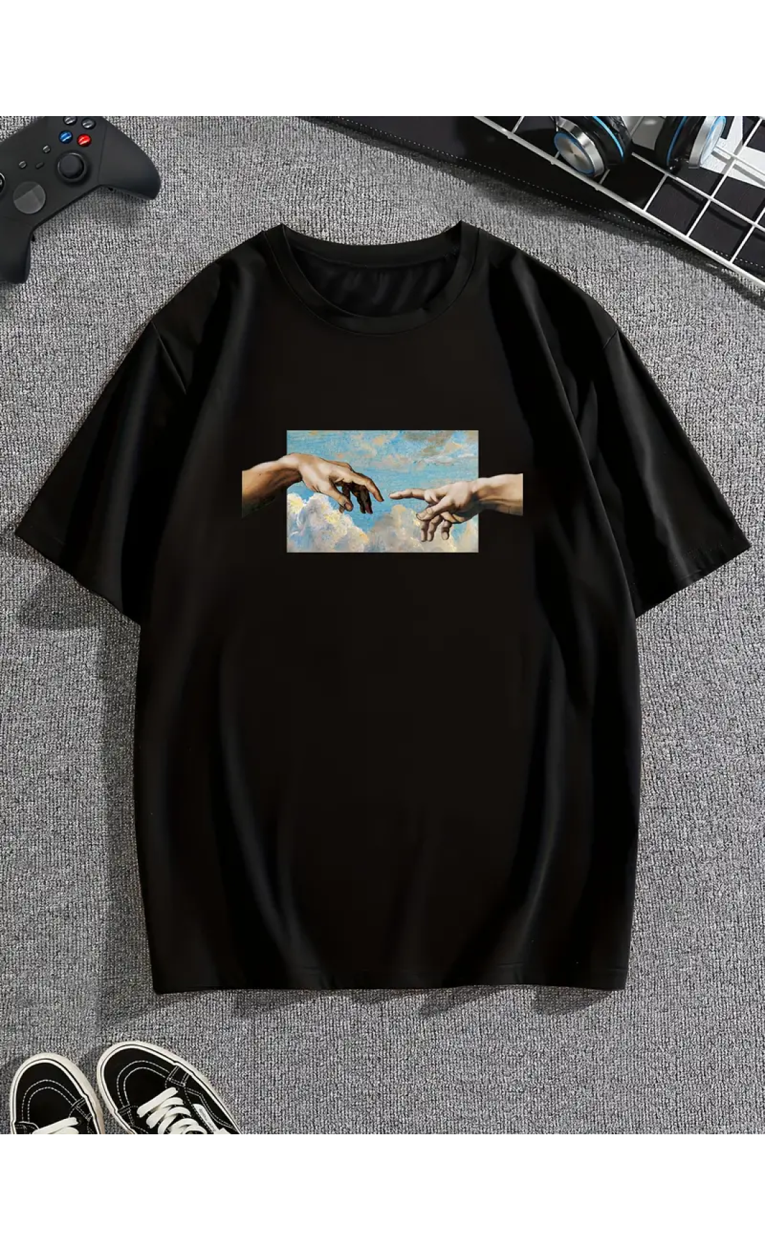 Чорна чоловіча футболка з дтф (оверсайз)