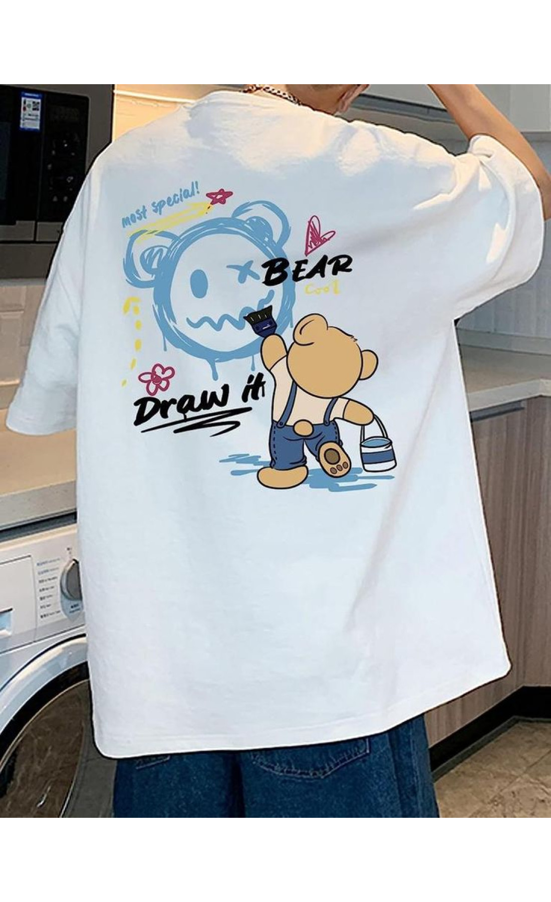 Біла чоловіча футболка з дтф (оверсайз)