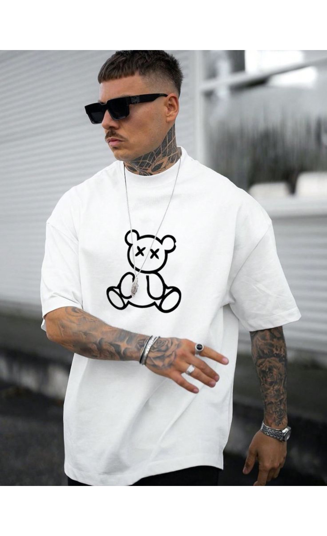 Біла чоловіча футболка з дтф (оверсайз)