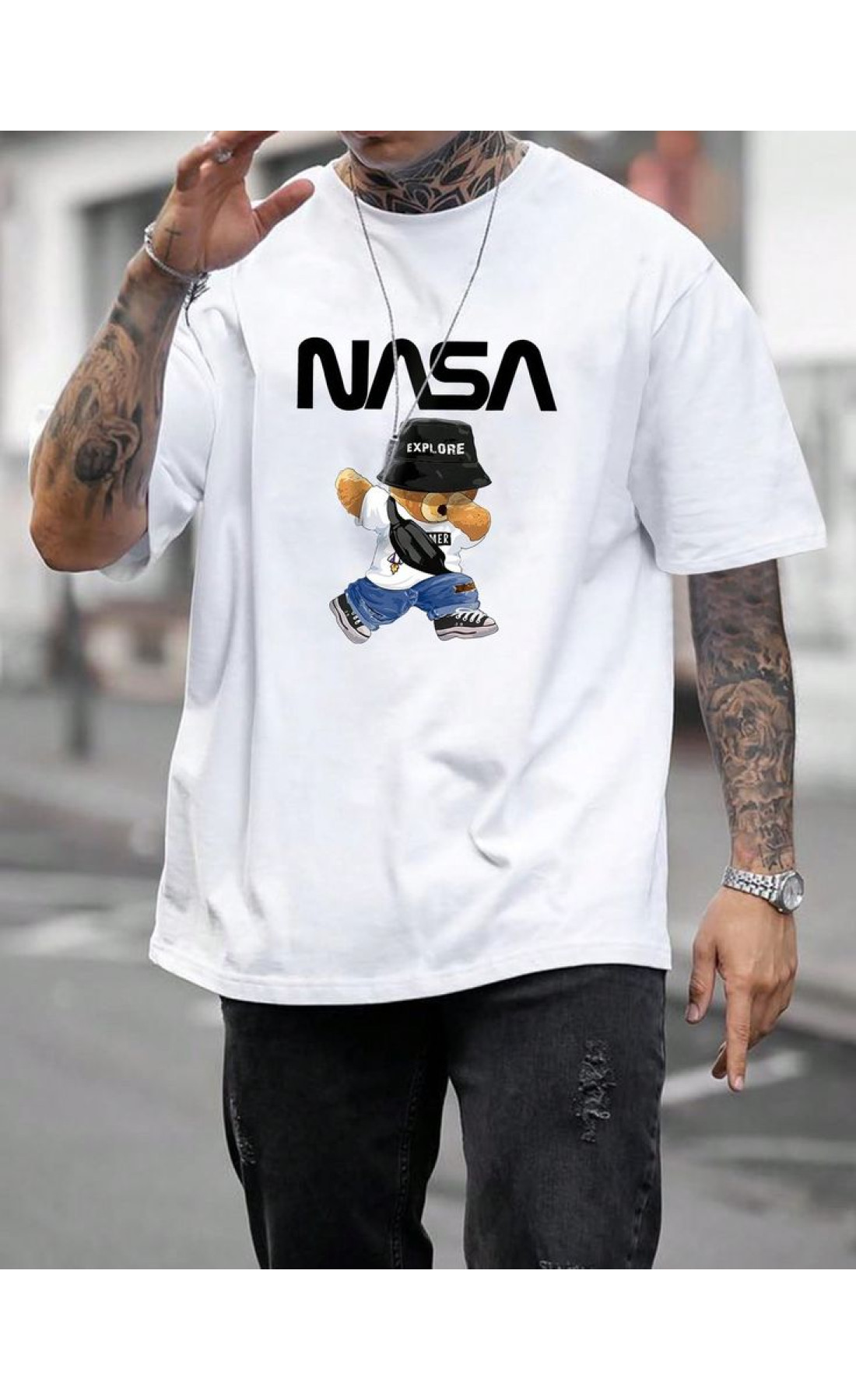 Біла чоловіча футболка з дтф (оверсайз)