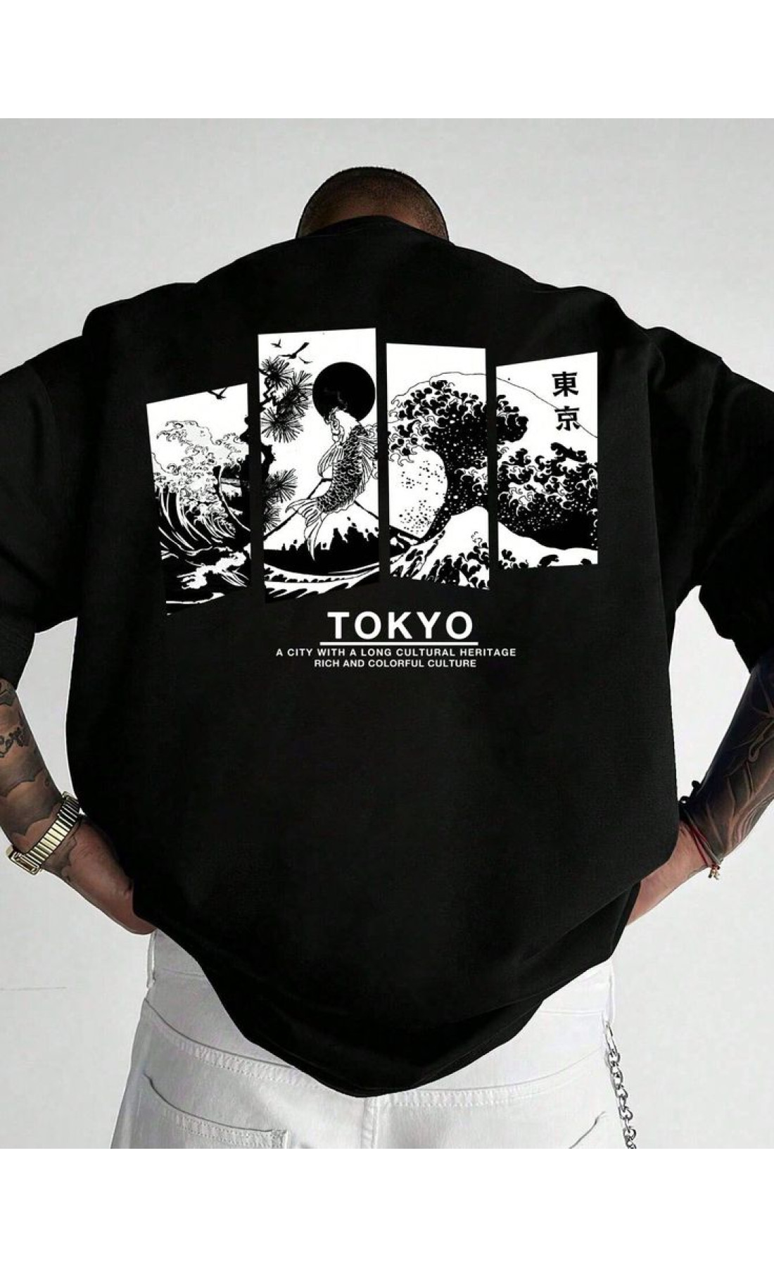 Чорна чоловіча футболка з дтф принтом (оверсайз)