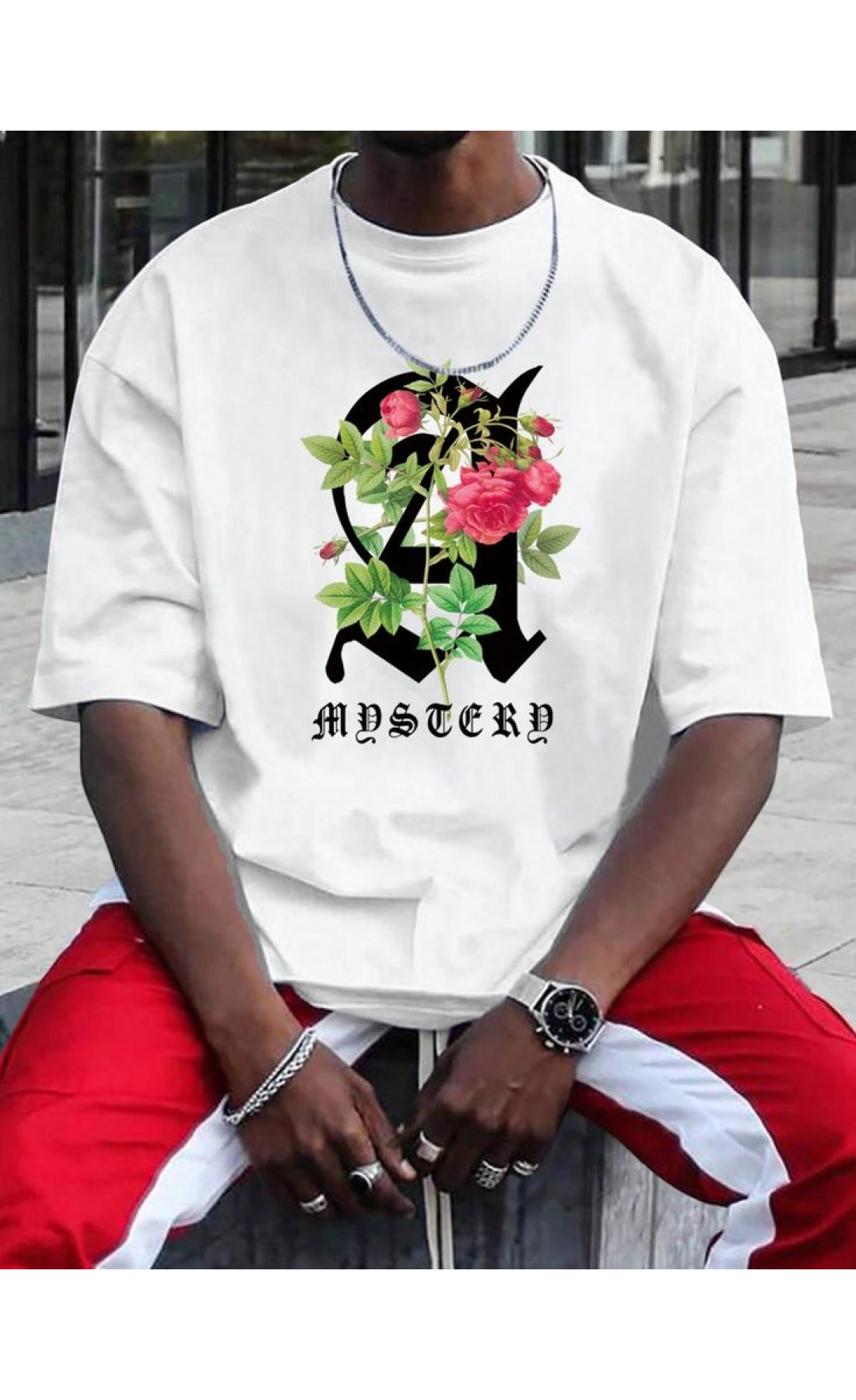 Біла чоловіча футболка з дтф принтом (оверсайз)