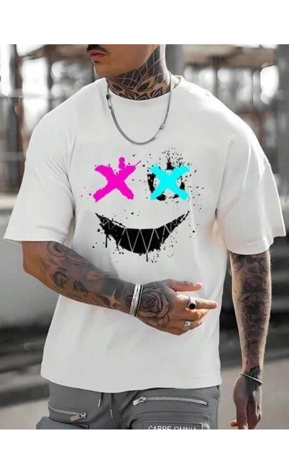 Біла чоловіча футболка з дтф принтом (оверсайз)