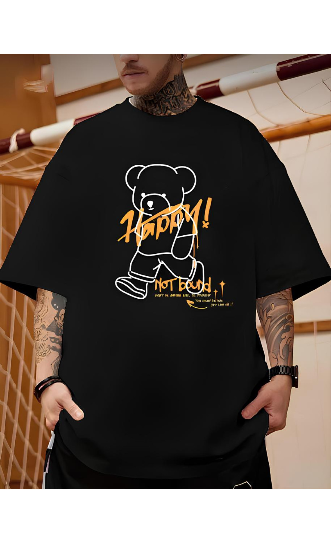 Чорна чоловіча футболка з дтф принтом (оверсайз)