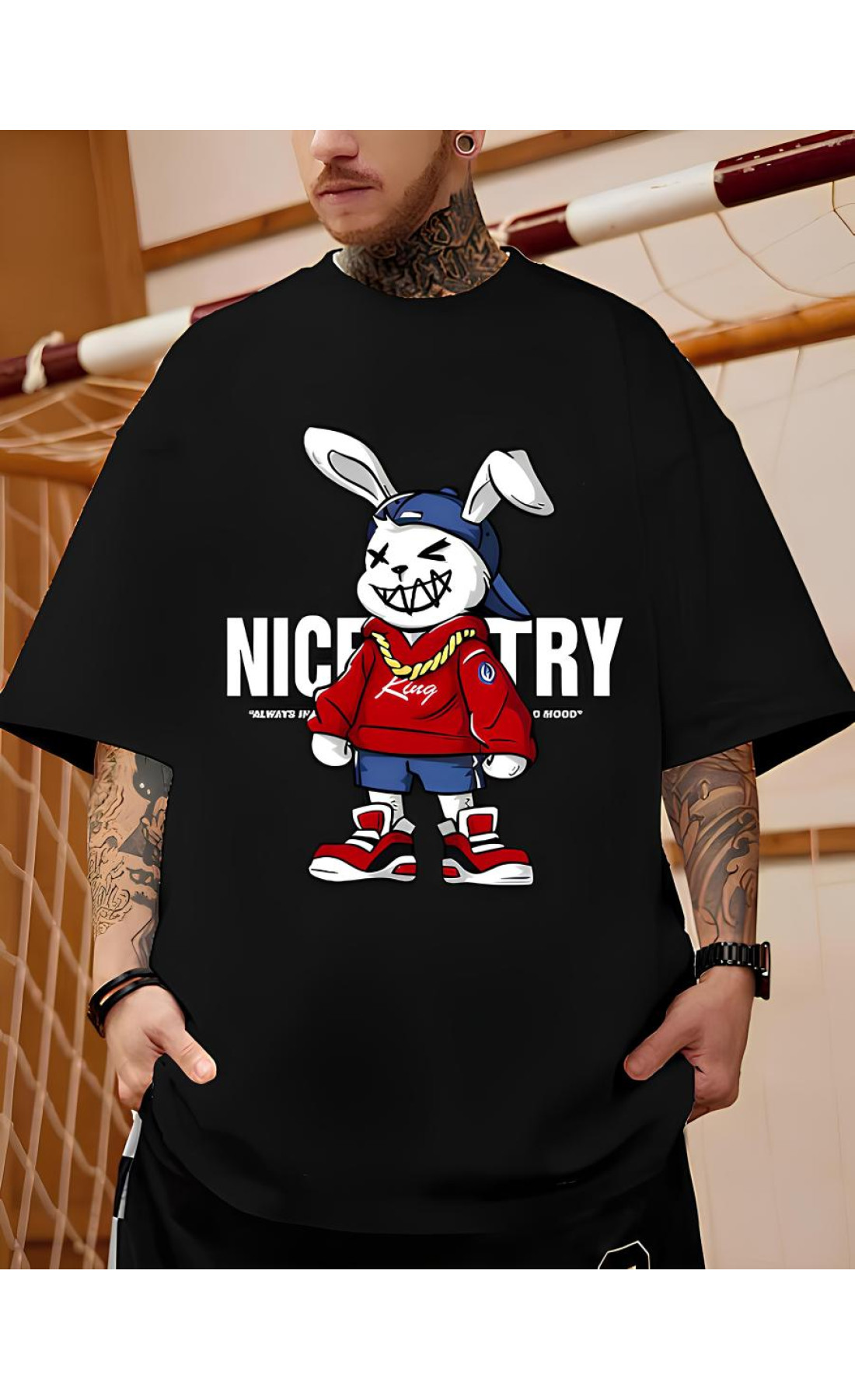 Чорна чоловіча футболка з дтф принтом (оверсайз)