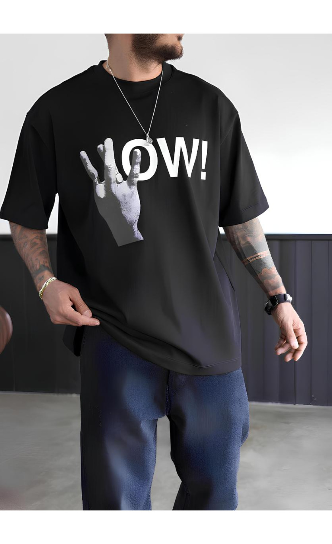 Чорна чоловіча футболка з дтф принтом (оверсайз)