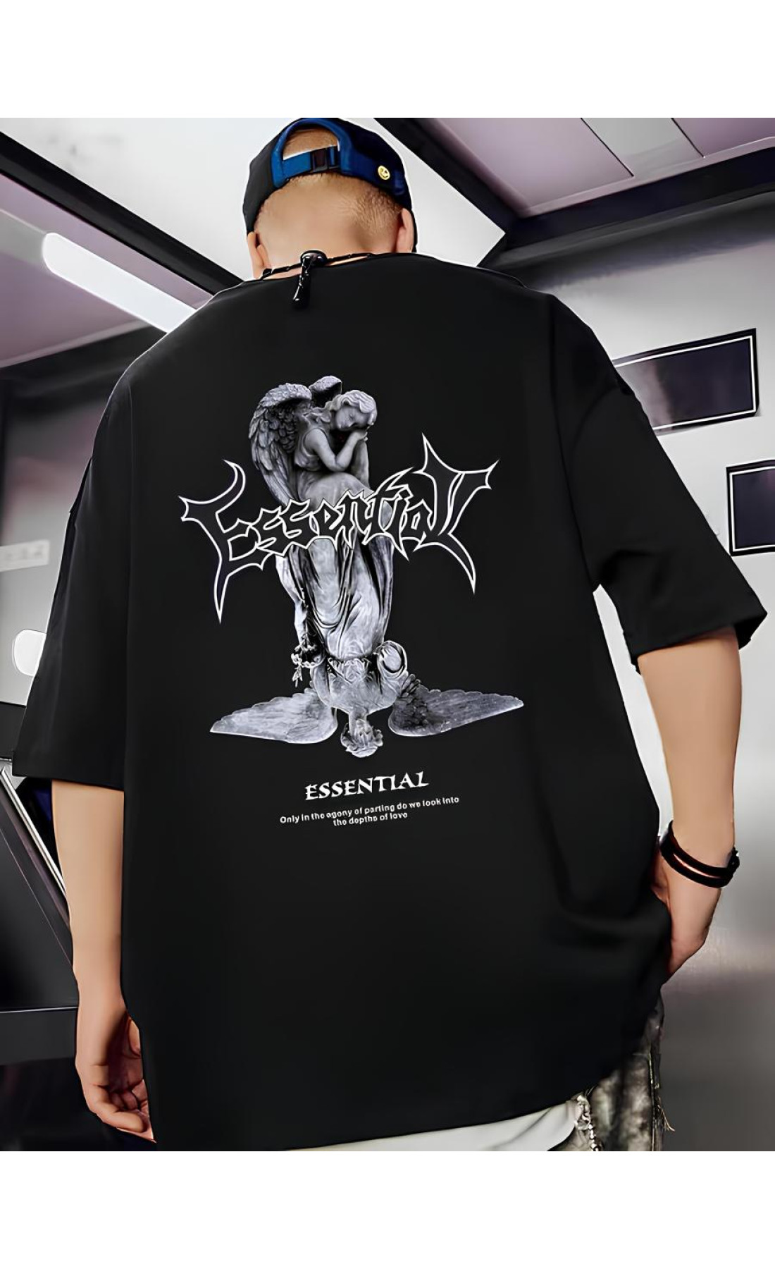 Чорна чоловіча футболка з дтф принтом (оверсайз)