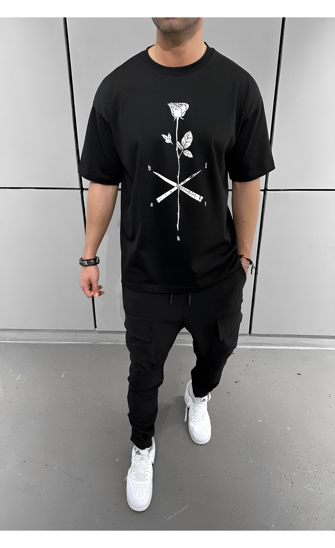 Чорна чоловіча футболка з дтф принтом (оверсайз)