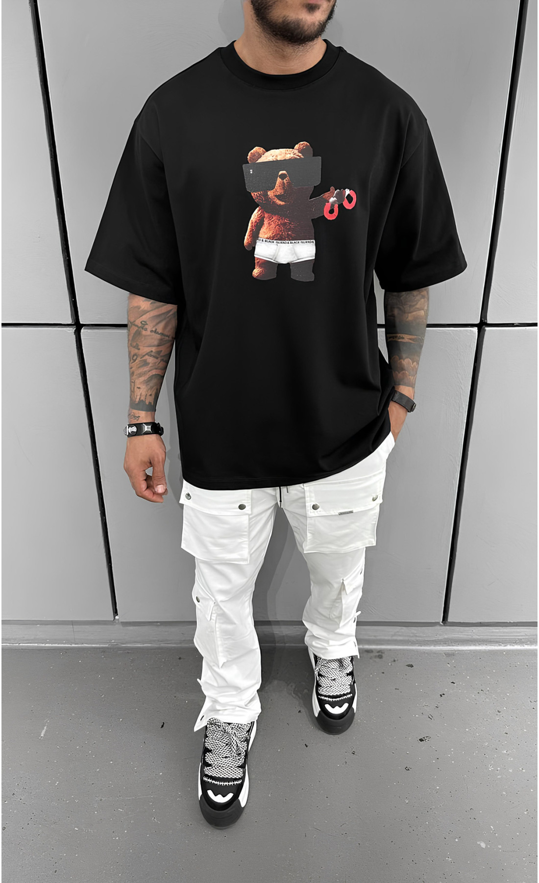 Чорна чоловіча футболка з дтф принтом (оверсайз)