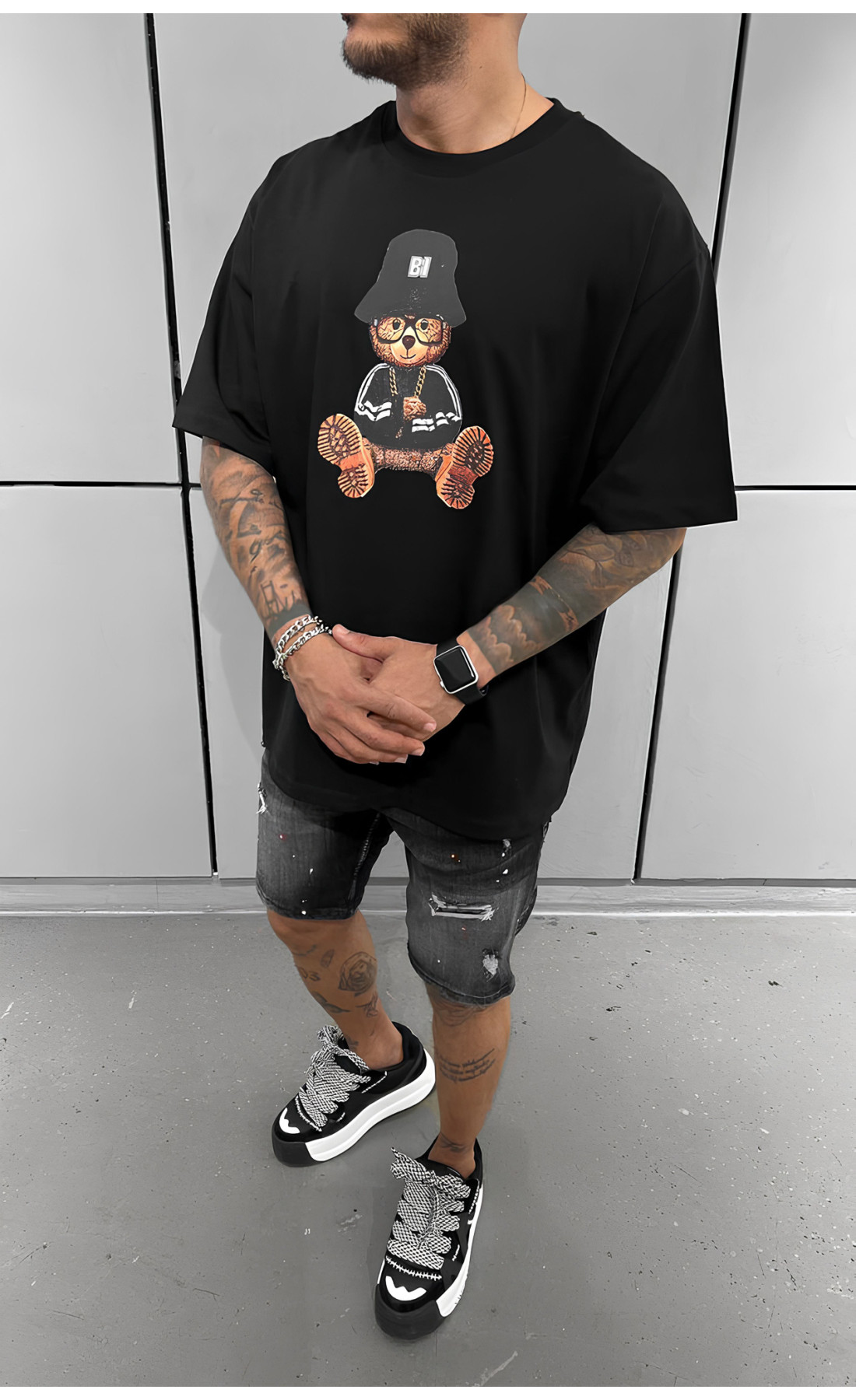 Чорна чоловіча футболка з дтф принтом (оверсайз)