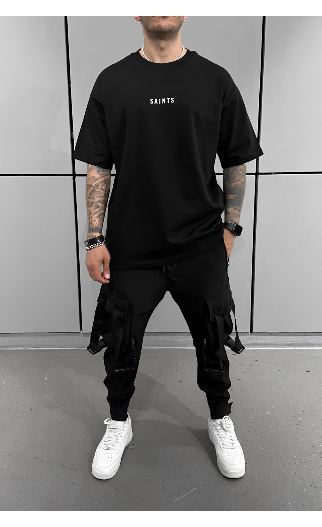 Чорна чоловіча футболка з дтф принтом (оверсайз)