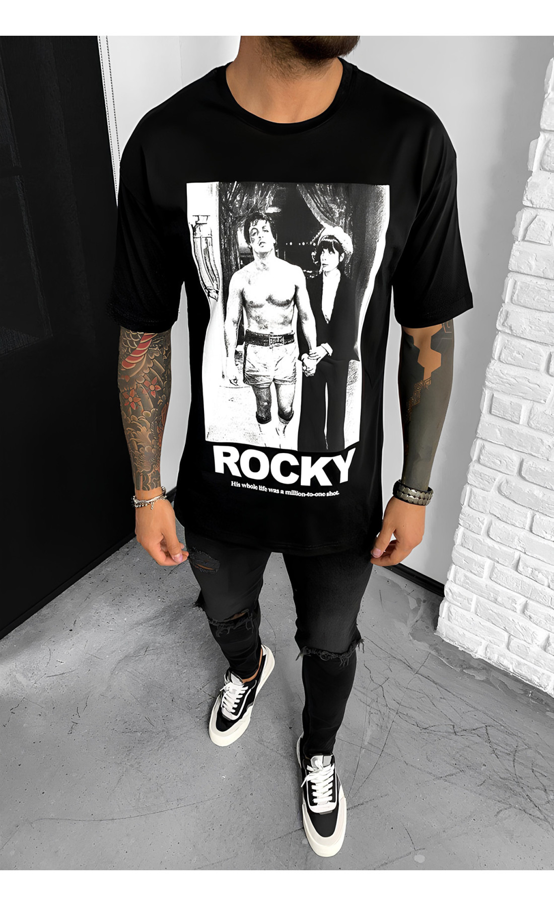 Чорна чоловіча футболка з дтф принтом (оверсайз)