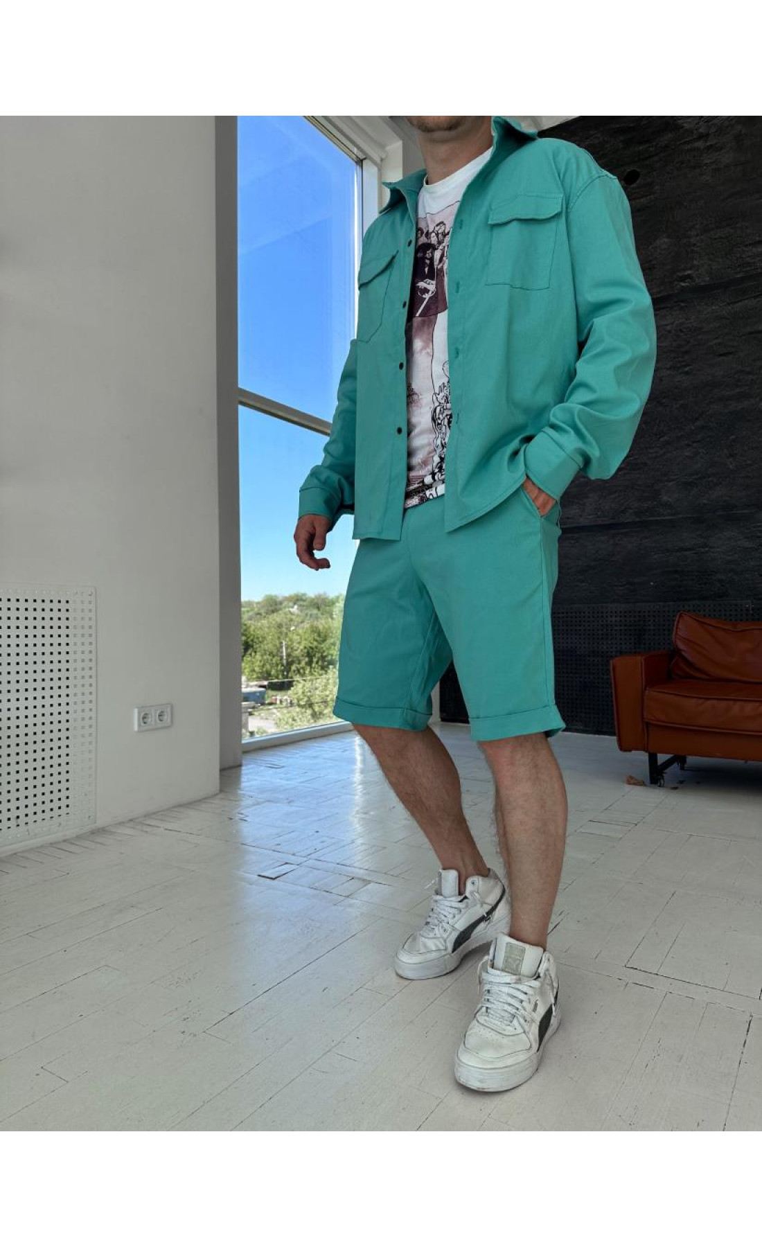 Котоновий костюм чоловічий сорочка шорти