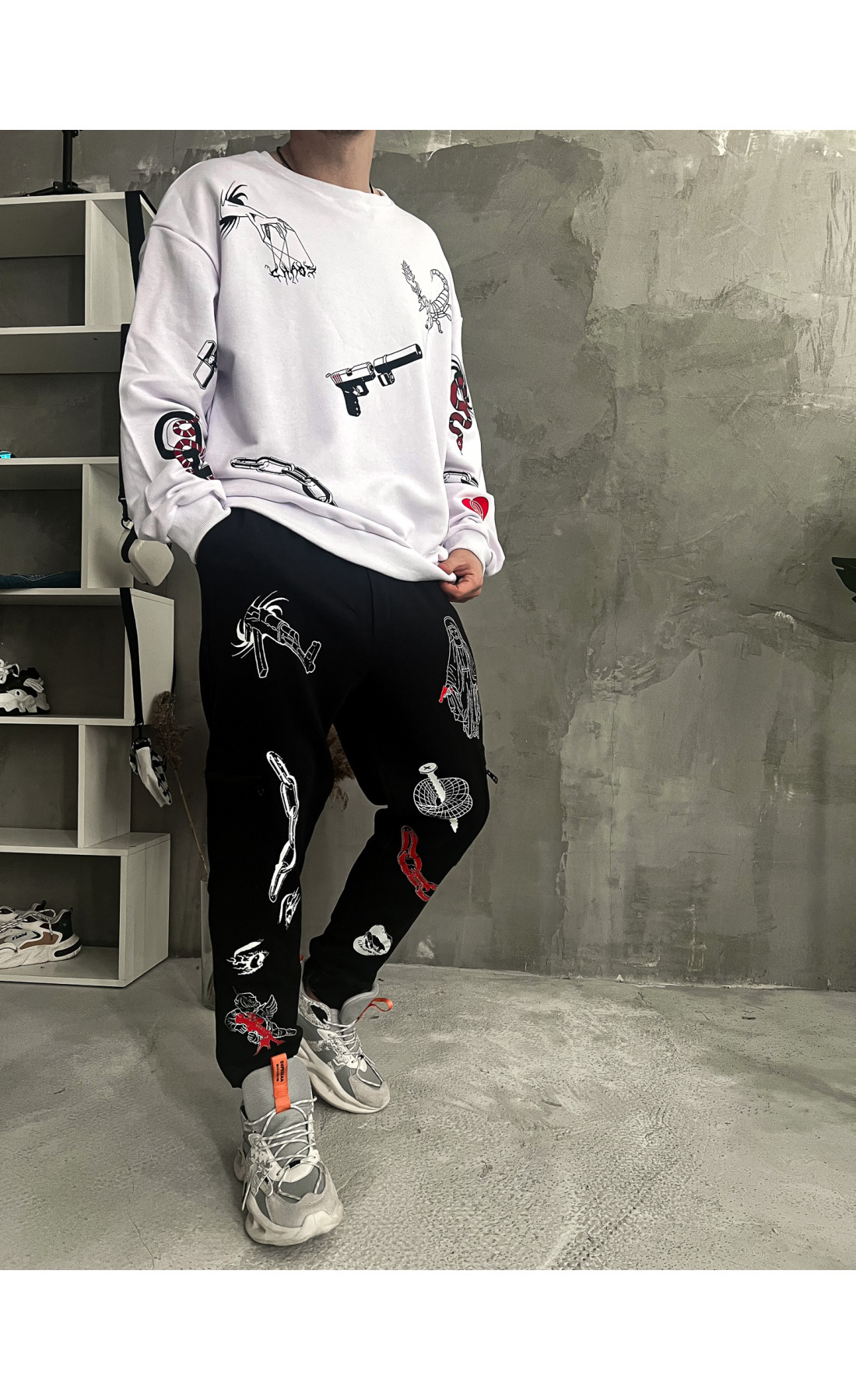 Костюм світшот штани чоловічий чорно-білий не утеплений