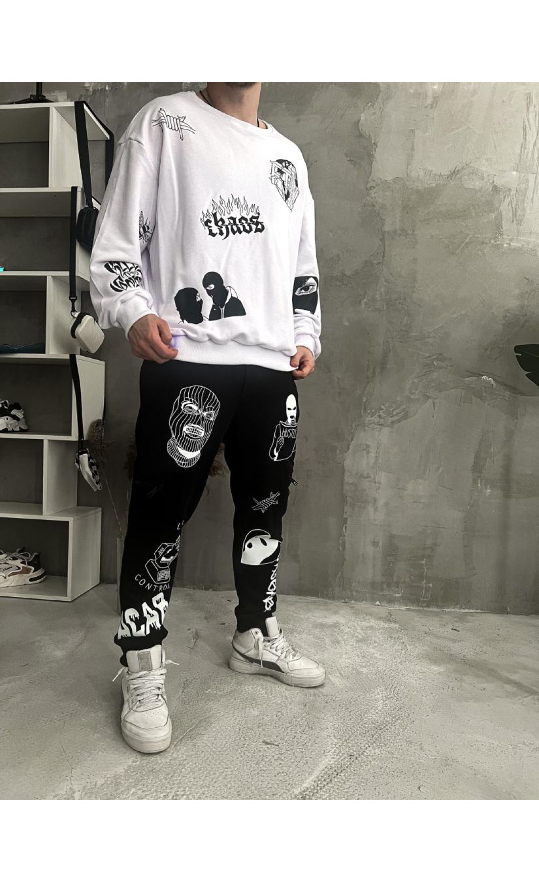 Костюм світшот штани чоловічий чорно-білий не утеплений